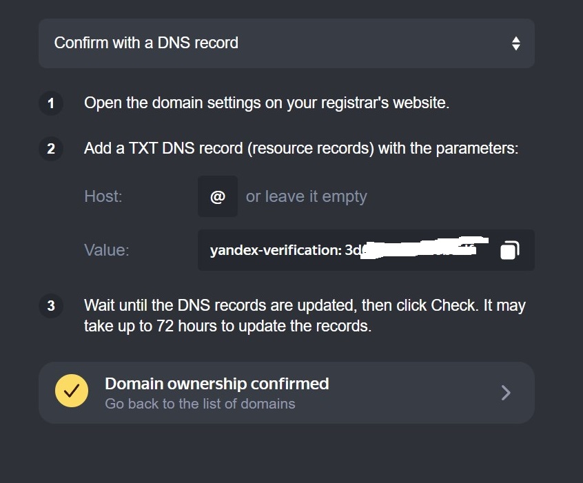 DNS record verified